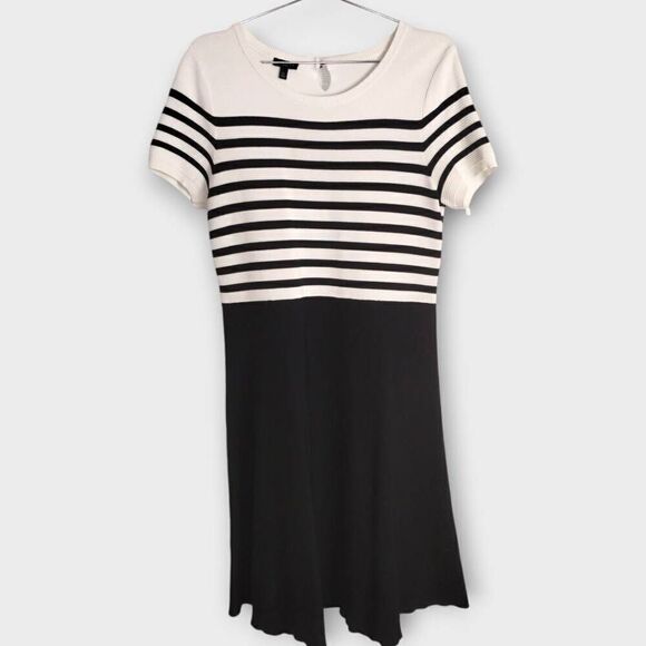 Talbots Womens Dress Sz‎ Lp White Black Striped ALine Business Stretch Academia - Picture 1 of 10
